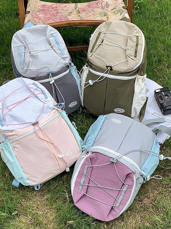 Color Block Outdoor Backpack Lightweight Retro Travel Bag for Hiking, Mountaineering, Picnic, and School - Women's Small Backpack