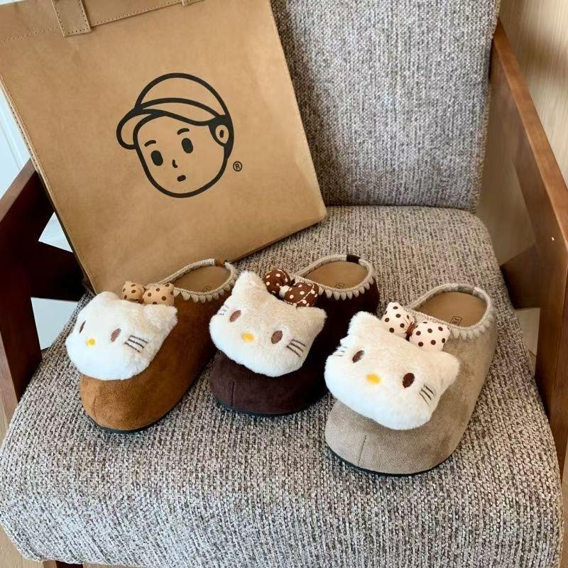 Cotton Drag Lace Bow Soft Sole Round Head Wind Bag Head Half Slippers Birkenstocks