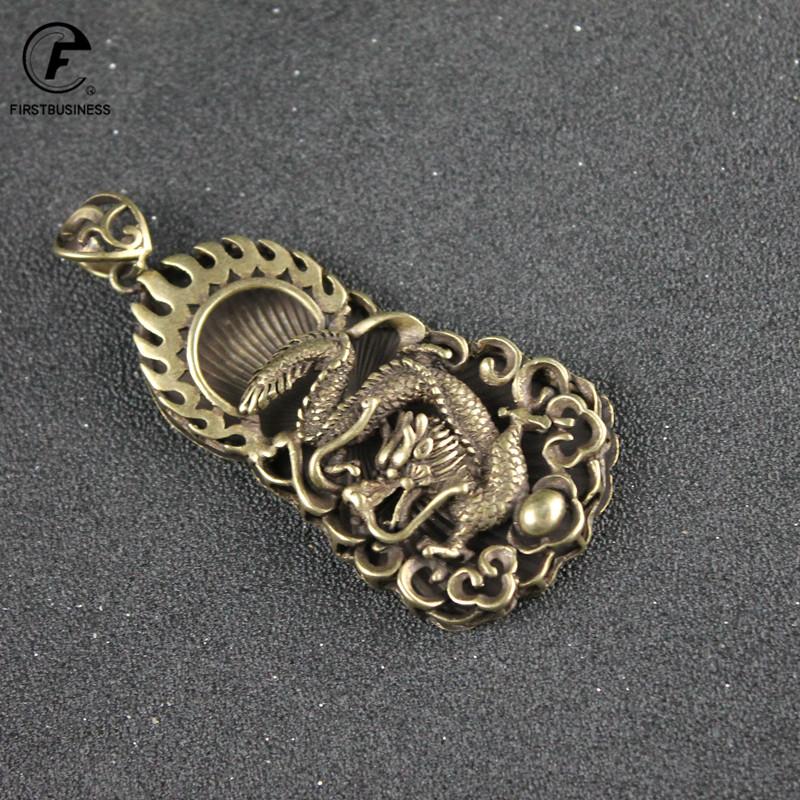 2021 New Style Antique Copper Chinese Dragon Pendant Necklace Animal Lucky Blessing Chinese Characters FU New Year Present