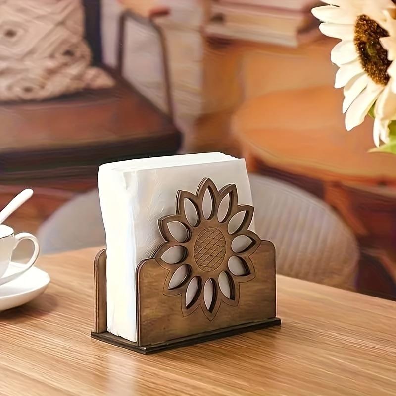 Wooden Sunflower Napkin Holder Cocktail-Style Farmhouse Napkin Dispenser For The Dining Room, Kitchen Table, Countertop Decor