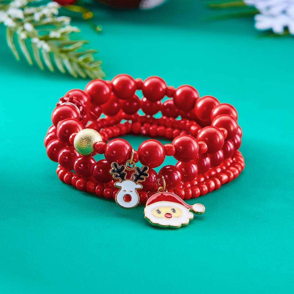 4 Pcs/Set Christmas Colorful Beads Bracelets for Women Handmade Snowman Santa Claus Elk Pendant Bracelet New Year Jewelry Gifts