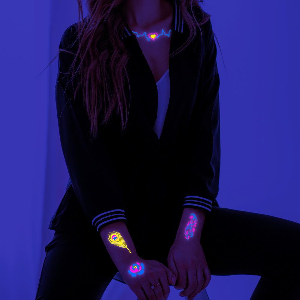 Fluorescent Waterproof Full Arm Feather Tattoo Sticker (Face/Body) - American Style in Stock