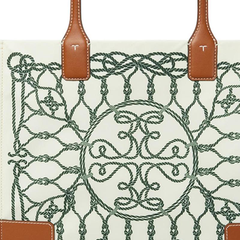Tory Burch Ella Logo Print Magnetic Closure Recycled Polyester Tote Bag Women Tote Bags Ivory Green 159266-960