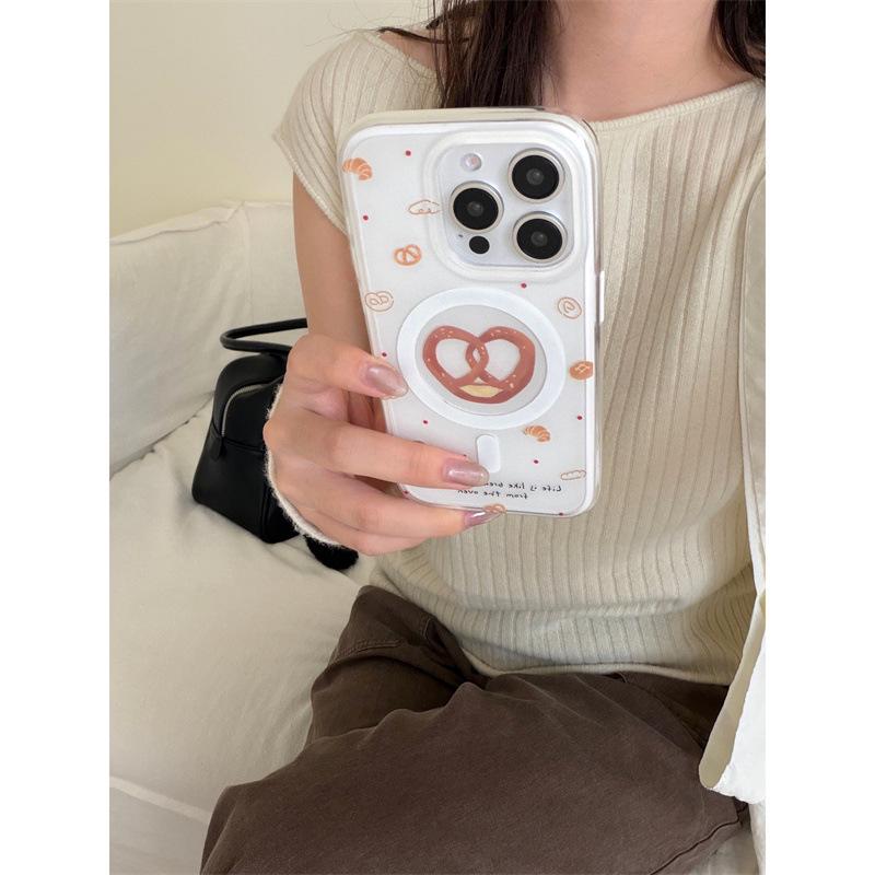 Korean Style Bread Shake Magnetic Stand iPhone 17/16 Pro Max/15/14 Case for Women