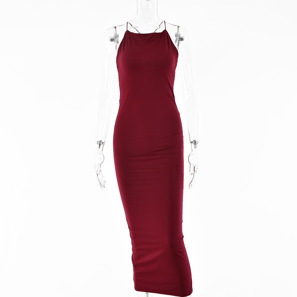 

European and American women s summer dress female sexy suspender backless temperament split step skirt sexy babes L бордовий