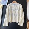 Semi-Transparent Lace Embroidered Women's Round Neck Blouse