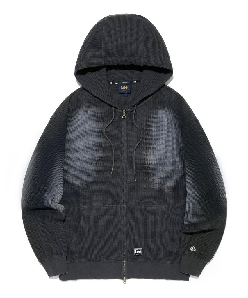 Lee Damaged Waffle Dyed Zip-Up Hoodie Black