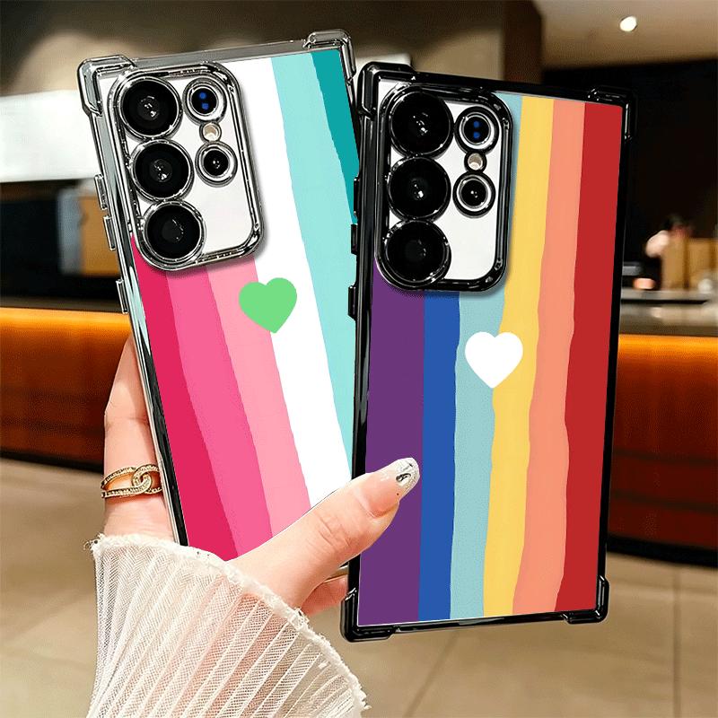 Regenbogen-Gradient-Liebesdesign Beschichtetes Handyhülle Für Samsung Galaxy S24 S25 FE S26 Edge S23 Ultra S22 S21 Plus S20 Sturzfest Aira