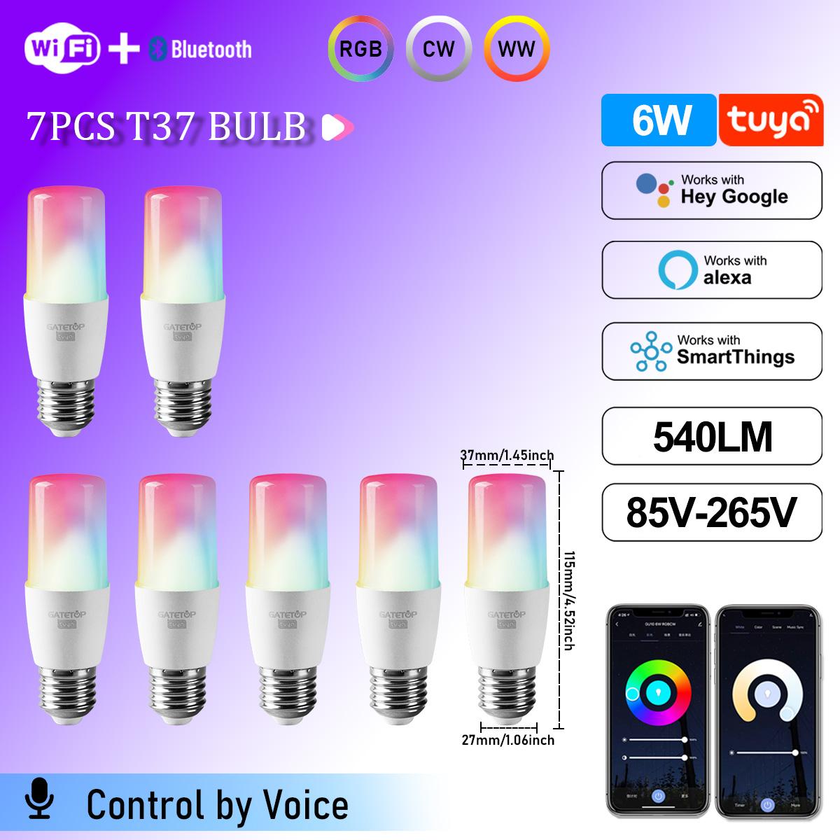 

1-10PCS T37 E27 Smart Wifi Led Light Bulb 6W RGBCW WW Candle Lamp Works With Alexa Amazon Google Home Yandex Alice Smartthings 6w