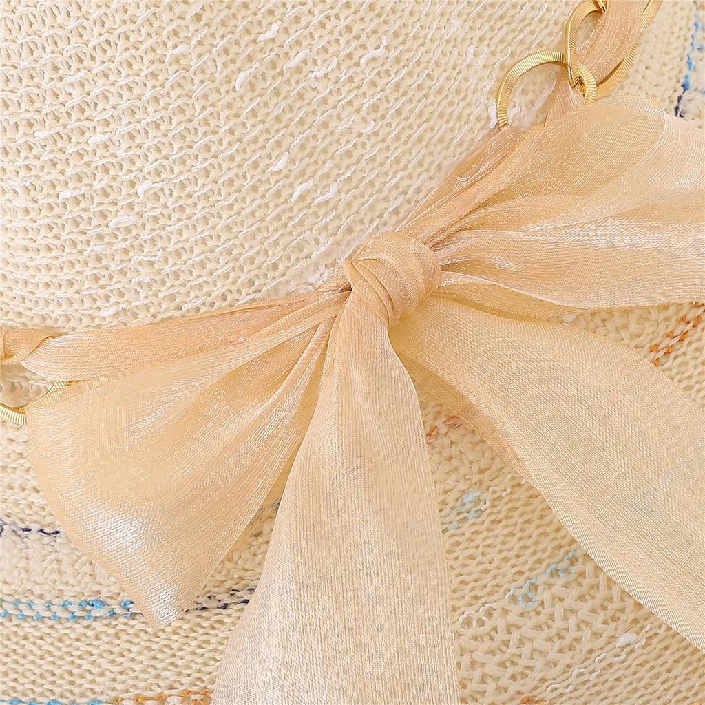 Summer New Women's Versatile Sunshade Hat Sunscreen UV Foldable Large Brimmed Grass Hat Bow Sun Hat Beach