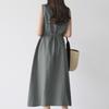 Women's Bohemian Sleeveless Belted Cotton Linen Maxi Dress