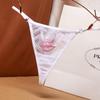Sexy Plaid Perspective Thong Women's Hot Hollowed-out Embroidered Love Diamond Jewelry Beautiful Buttocks Low Waist Thin Belt Seduction Panties
