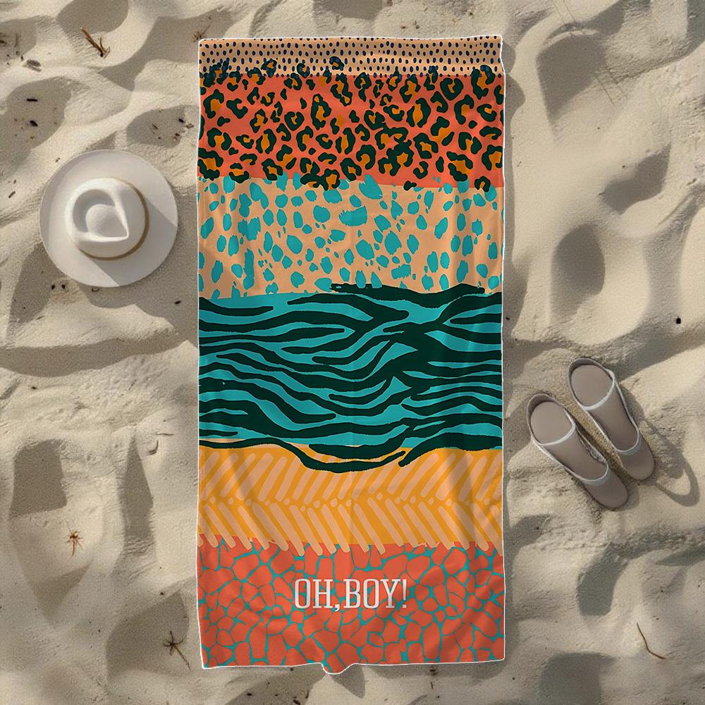 Abstraktes Ozean- & Aquarellstreifen-Strandtuch, Weich, Langlebig, Schnelltrocknend, Ideal Für Sommerstrand, Schwimmen & Camping