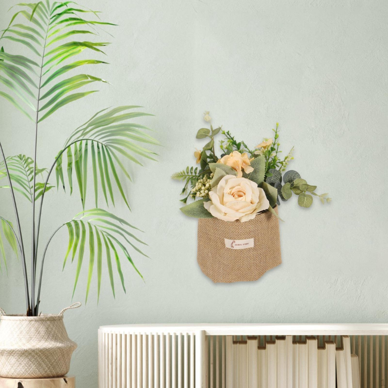 

Искусственный подвесной цветок с вазой из мешковины, искусственные растения для столовой, в горшках для патио в саду шампанского