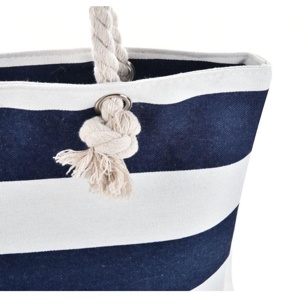 Striped Beach Tote Bag Canvas Large Capacity Travel Handbag Zipper Foldable Shoulder Bag For Travel Work Beach Gym Store