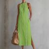 Mode Ärmelloses Spitzenkleid Neu Einfarbige O-Ausschnitt Locker Lang Party Elegant Sommer A-Linien-Kleid Damen Süß Schlitz Lässig Damenbekleidung