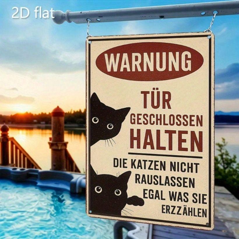 

Metal Poster Wall Art Vintage Cat Attention Sign Country Style Home Decor Flat Hanging Plate