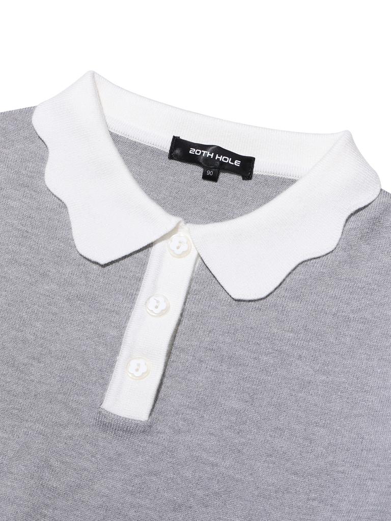 20TH HOLE Scallop Collar Long Sleeve Knit Women [Light Grey]