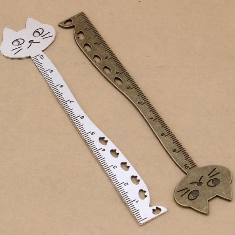 1 Stück Niedlich Kawaii Retro Vintage Metall Katze Spitze Lineal Lesezeichen Schulbürobedarf Schreibwaren Ellen Brook Geschenk Nähen Zeichnen