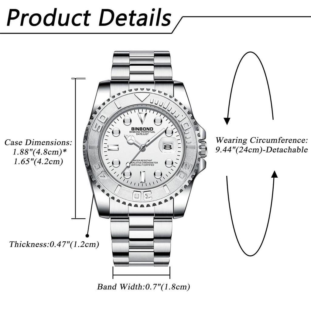 Silberne Wasserdichte Quarzuhr mit Kalender Leuchtende Analoguhr mit Drehbarer Edelstahllünette Schlicht und Stilvoll für Freizeit- und Geschäftskleidung