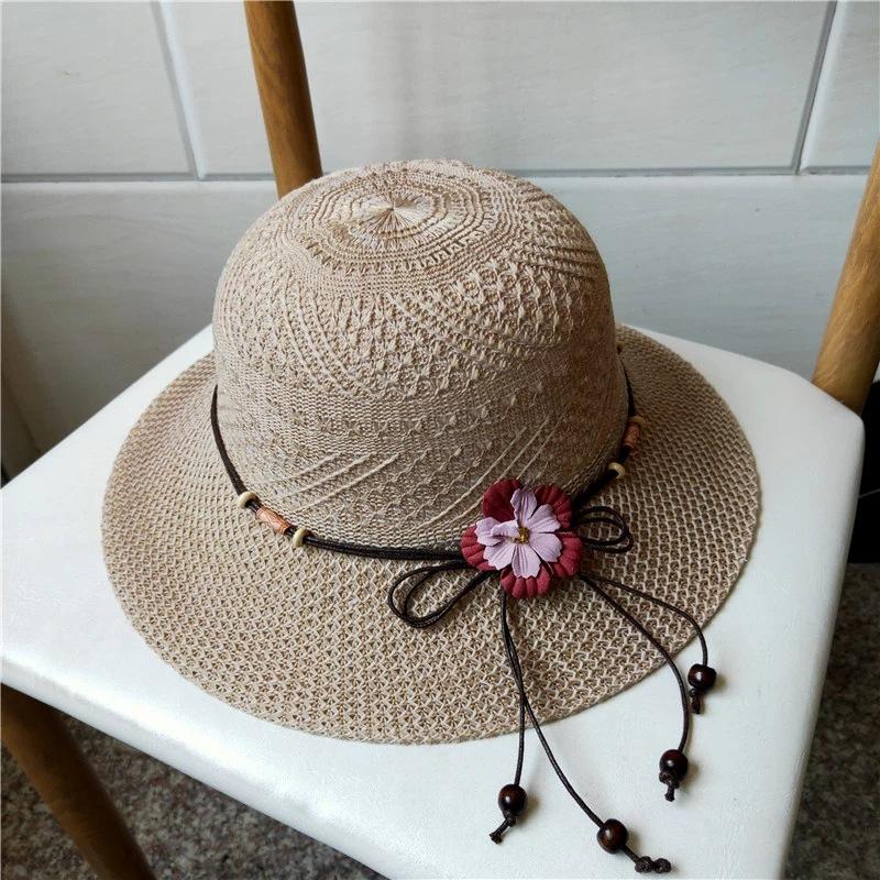 Straw hat woman summer small fresh versatile travel seaside beach sunshade sun protection folding flower sun hat tide