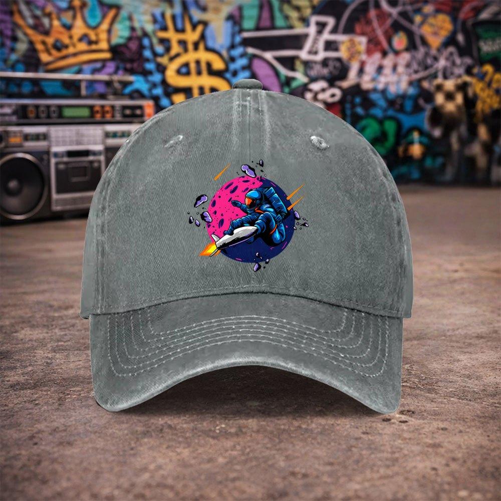 pc Unisex Astronaut Skateboard Vintage Washed Baseball Cap Unisexs Trendy Hat Versatile Duckbill Cap Fun Print A Unique B