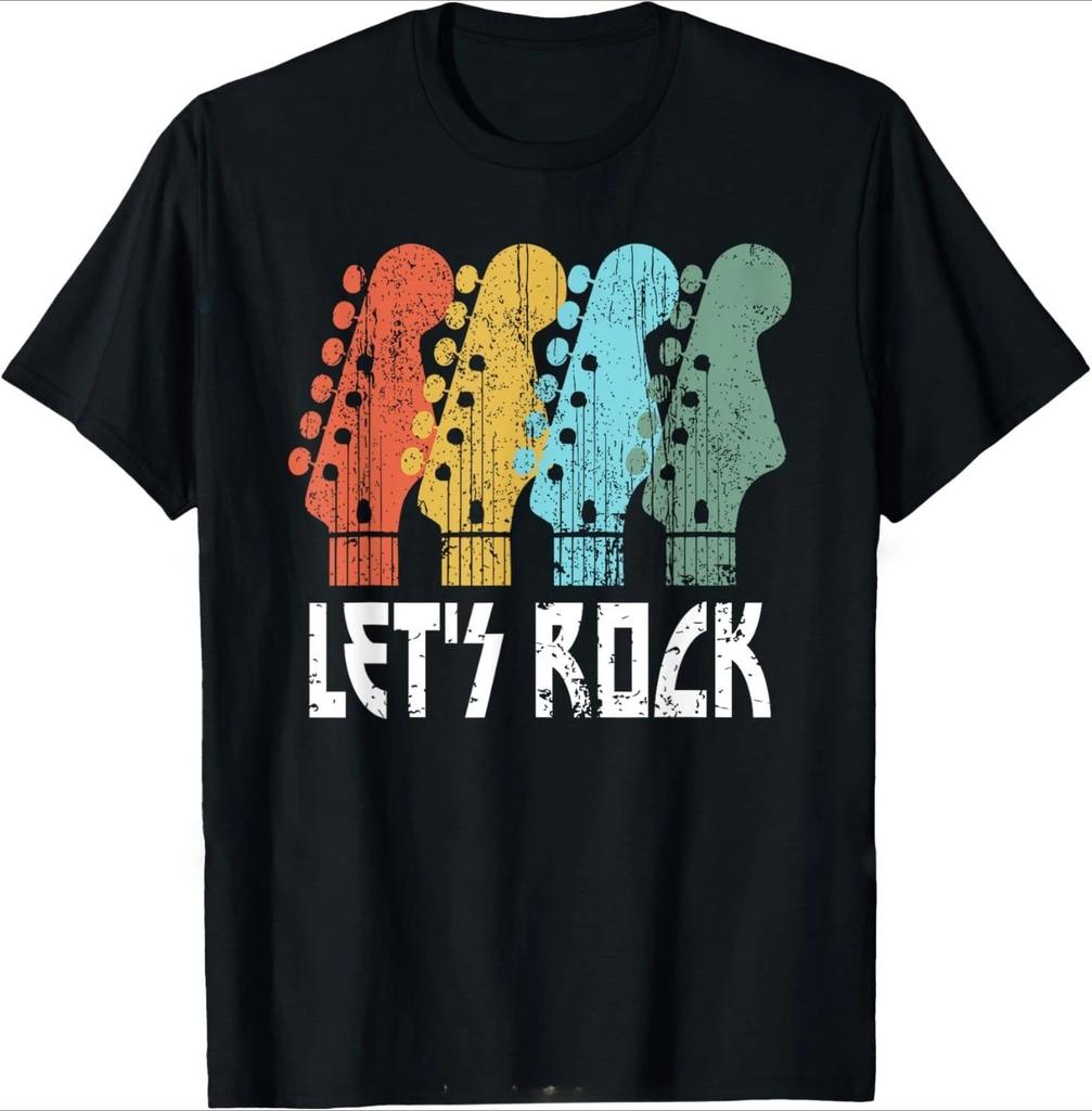 Lets Rock Electric Guitar Music Lover Band Guitarist Retro TShirt Unisex Summer Tshirt Fashion Causal T Shirt Tees