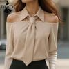 Women's Fashion Casual Spring Autumn Solid Color Print Long Sleeve POLO Neck Blouses & Shirts