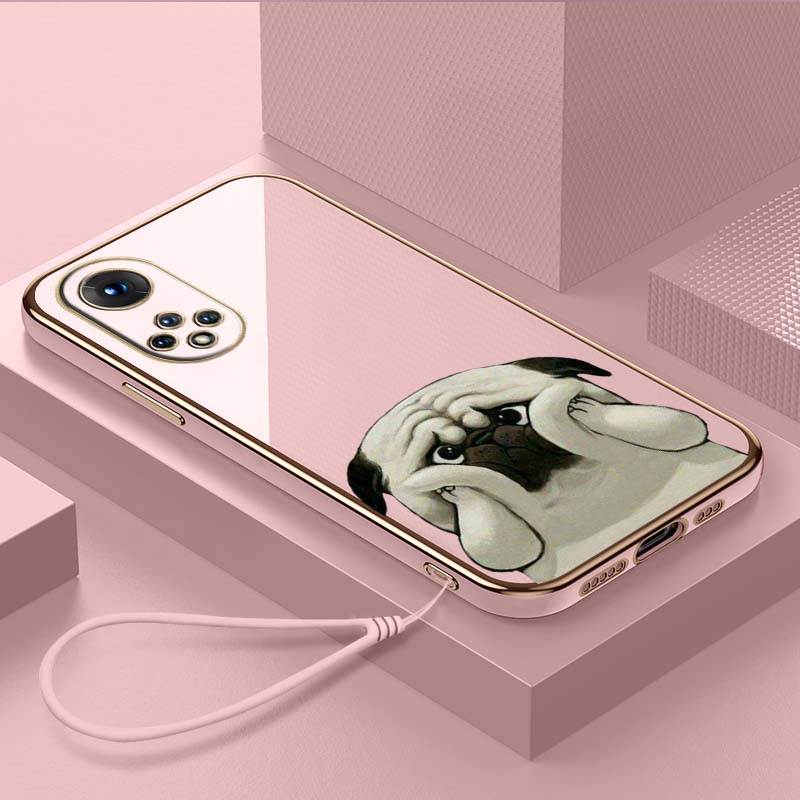 

Роскошный чехол для телефона из ТПУ с ремешком для Huawei Y6P Y7 Y9 Prime 2019 Y9S Honor 70 90 Lite X7A X9A 5G, чехлы A24 с милым животным, чехол для мопса Huawei P40 Lite 5G