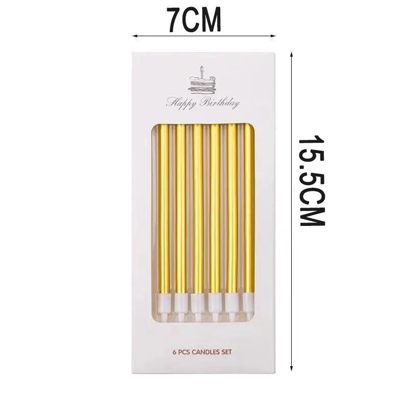 6PCS/1Box Thin Long Birthday Cake Candle Halloween Creative Slender Pencil Style Birthday Candle Christmas Party Cake Decoration