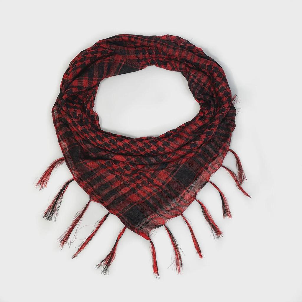 Silk Houndstooth Tactical Desert Scarf with Tassels for Outdoor Use