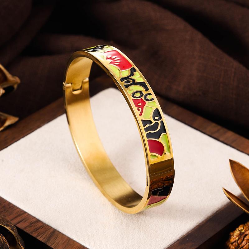 Bracciale Geometrico Aperto in Metallo Color Oro Acciaio Inossidabile Smaltato Vintage, Gioiello da Polso Geometrico Allargato Apribile, Regalo Quotidiano da Polso per Donna