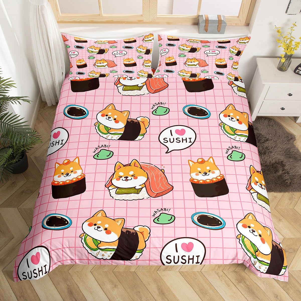 Animals and Delicious Food Duvet Cover Sets for Kids Boys Girls Queen Lightweight Quilt Covers Cute Cartoon Animals Bedding Set (135x200cm)