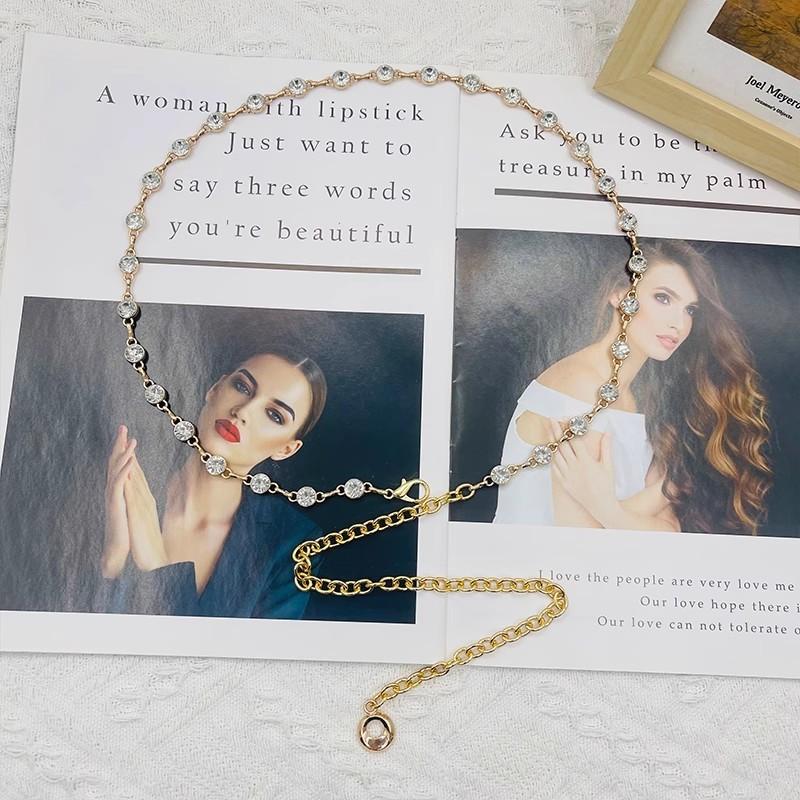 

Metallic Water Drilled Waist Chain For Women With Adjustable Closure For Summer Fashion Accessories GoldSingleLink