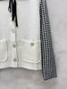 Houndstooth Knit Lapel Cardigan with Tie and Double Pockets