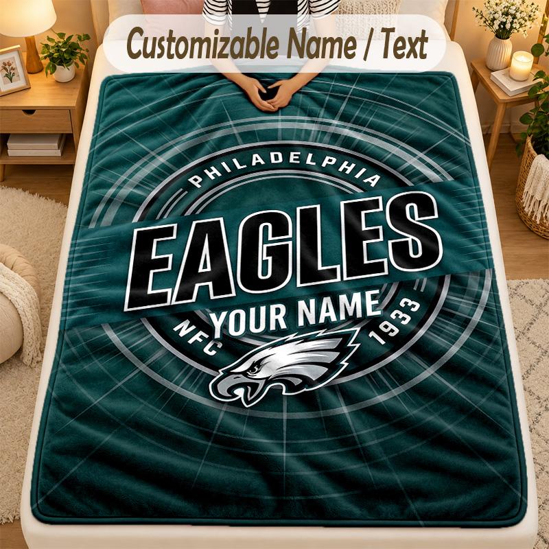 Flanel BattaniyePhiladelphia Eagles Özel İsim Metni Kişiselleştirilmiş Yumuşak Sıcak Atkı Battaniye Ev Dekorasyonu Hediye