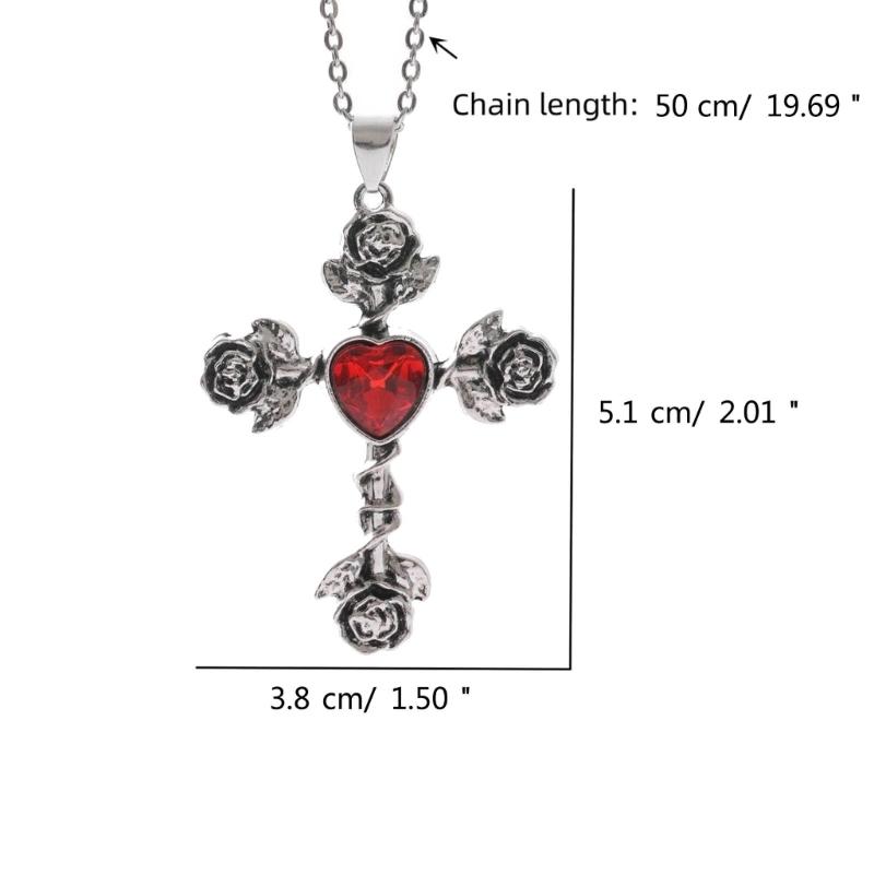 Thorn Knotted Rose Crosses Pendant Necklace Ornament Stylish Neckchain Accessories for Gothic Style Enthusiasts