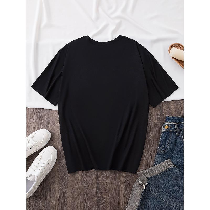 Womens Letter Print Short Sleeve Crew Neck Casual Top Spring Summer
