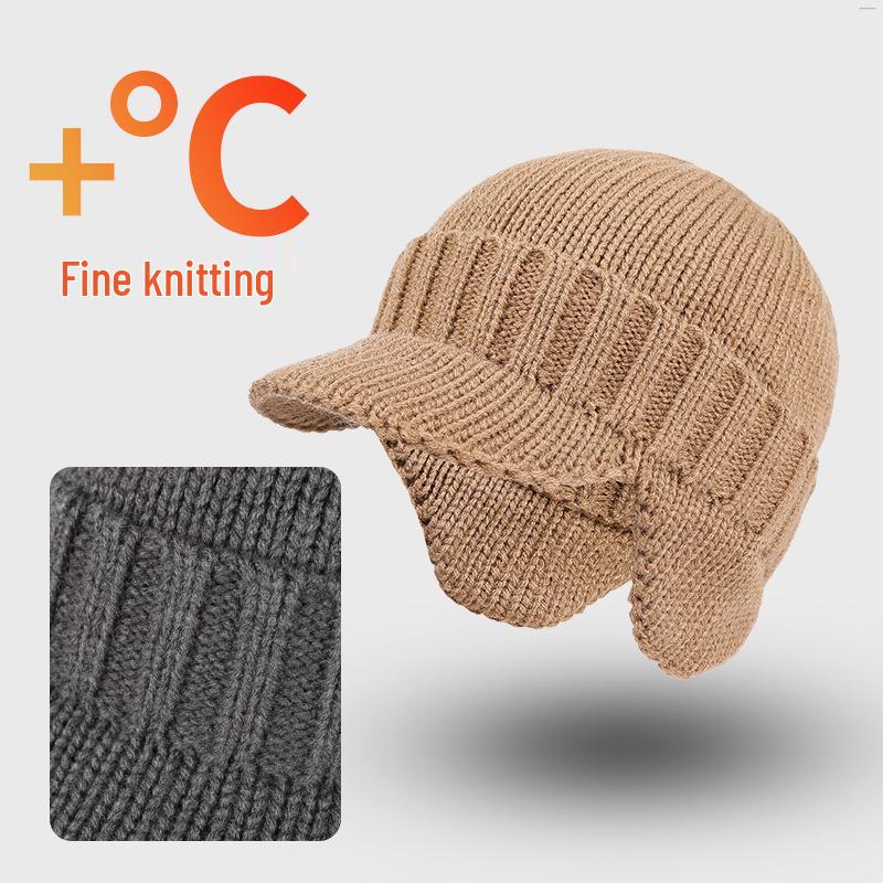 Warm Wool Beanie with Fleece Lining - Thick, Cold-Proof, Short Brim, Ear Protection Winter Hat for Cycling