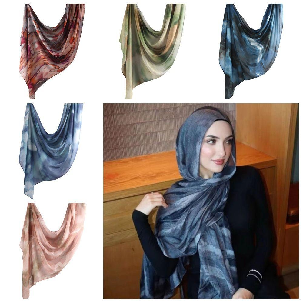 Breathable Print Islam Scarf Watercolour Women Sunscreen Shawl Woven Hijab Scarf  Party