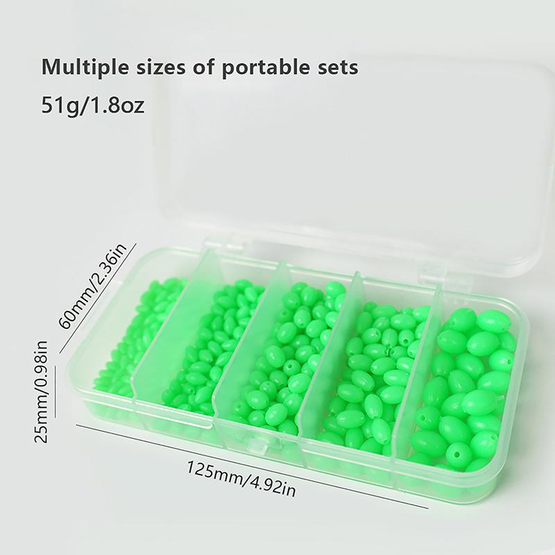 375Pcs/Box Luminous Fishing Beads Olive Green Oval Plastic Fish Beads Anti-Collision Bean Glowing Sink Beads Fishing Gear