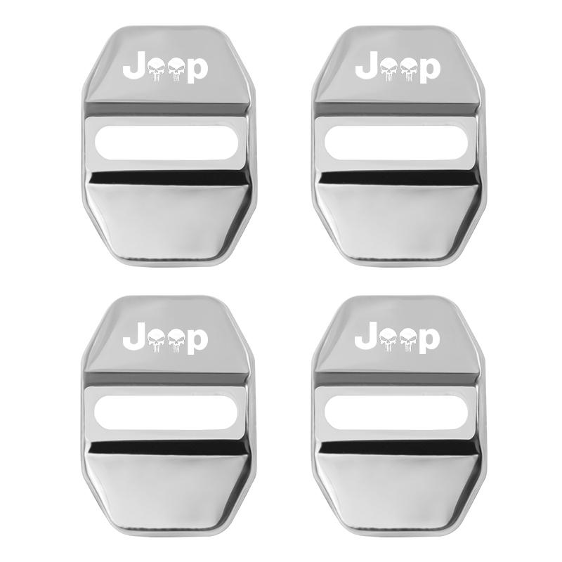 Cup Holders 4PCS Metal Car Door Lock Cover Protection Sticker For Jeep Wrangler JL JK Renegade Grand Compass Gladiator Cherokee