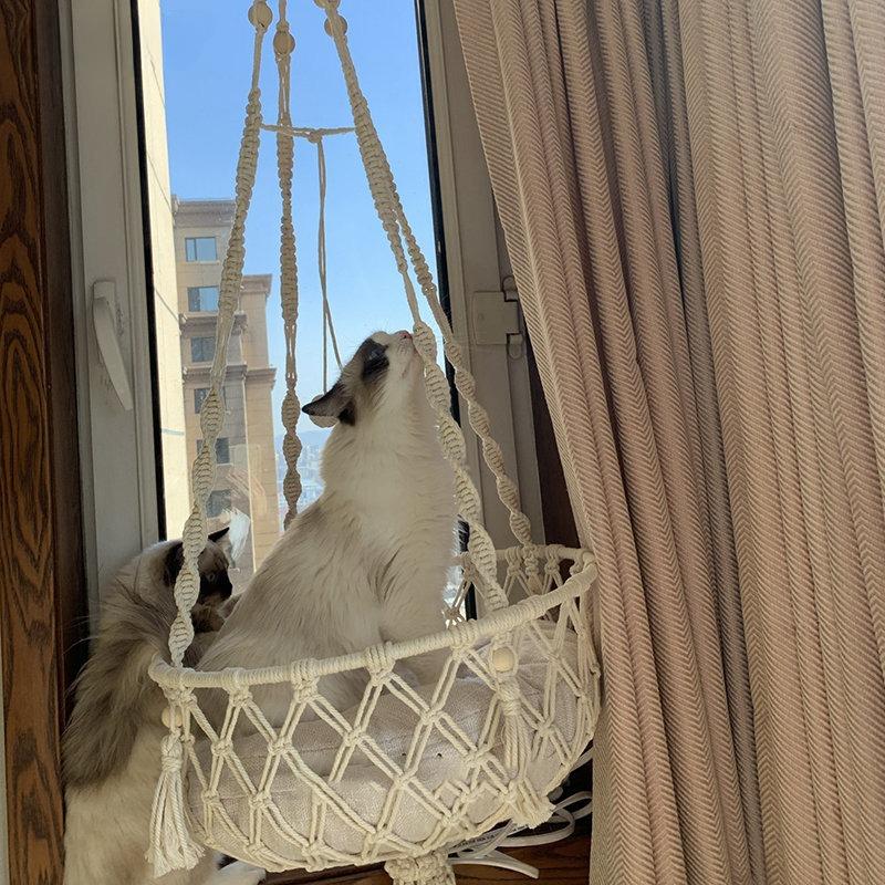 Pet Hammock Cat Swing Hand Woven Cotton Rope Cats Hanging Basket  Kitten Hanging String Den Indoor Pend Nest Pets Supplies