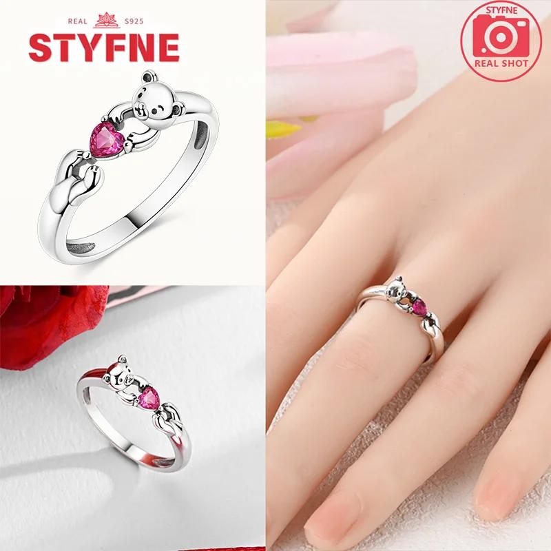 Unendliche Liebe Schmuck Schwarz & Rosa Herz Glänzende Zirkon Ringe Mode Neu 925 Silber Damenringe für Valentinstagsgeschenk