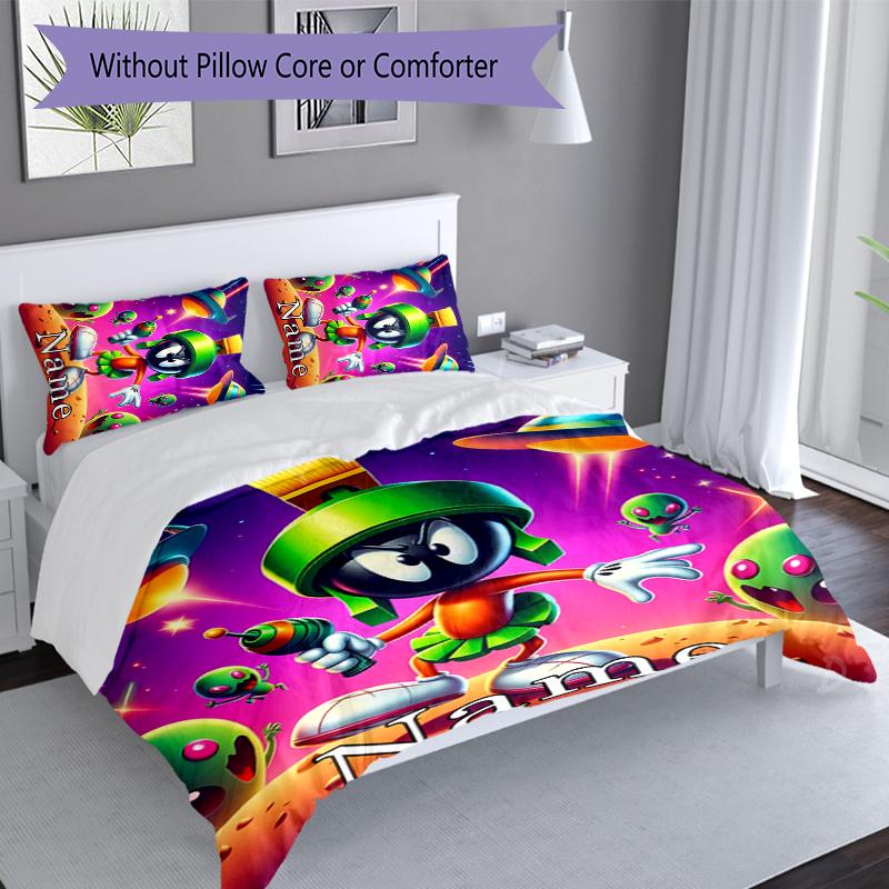 3pcs Custom Name Marvin the Martian Set,Includes 1 Duvet Cover and 2 Pillowcases,All-season Bedroom Decor