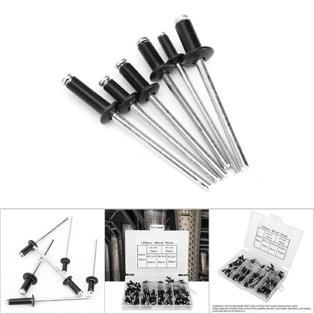 120 stk Blindnagler Sett Aluminiumslegering Blindnagle Festemiddel M2.4 M3 M3.2 M4