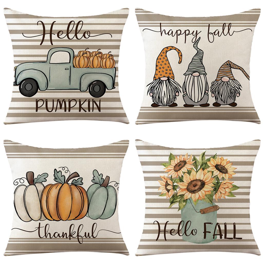 Autumn Thanksgiving Pillow Cover Pumpkin Sunflower Polyester Print Nordic Home Living Room Sofa Cushion Cover