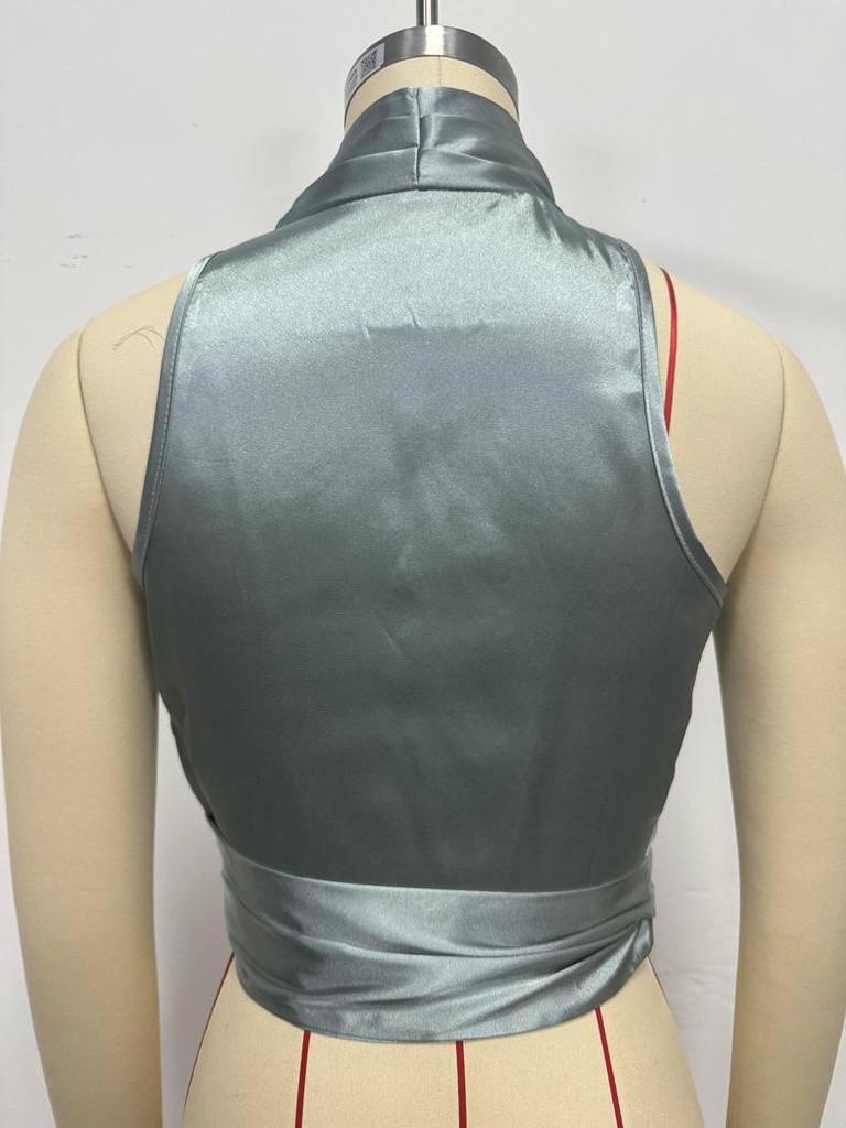 Dames Satin Wrap Top met Halternek - Lente/Zomer Mouwloos Strik