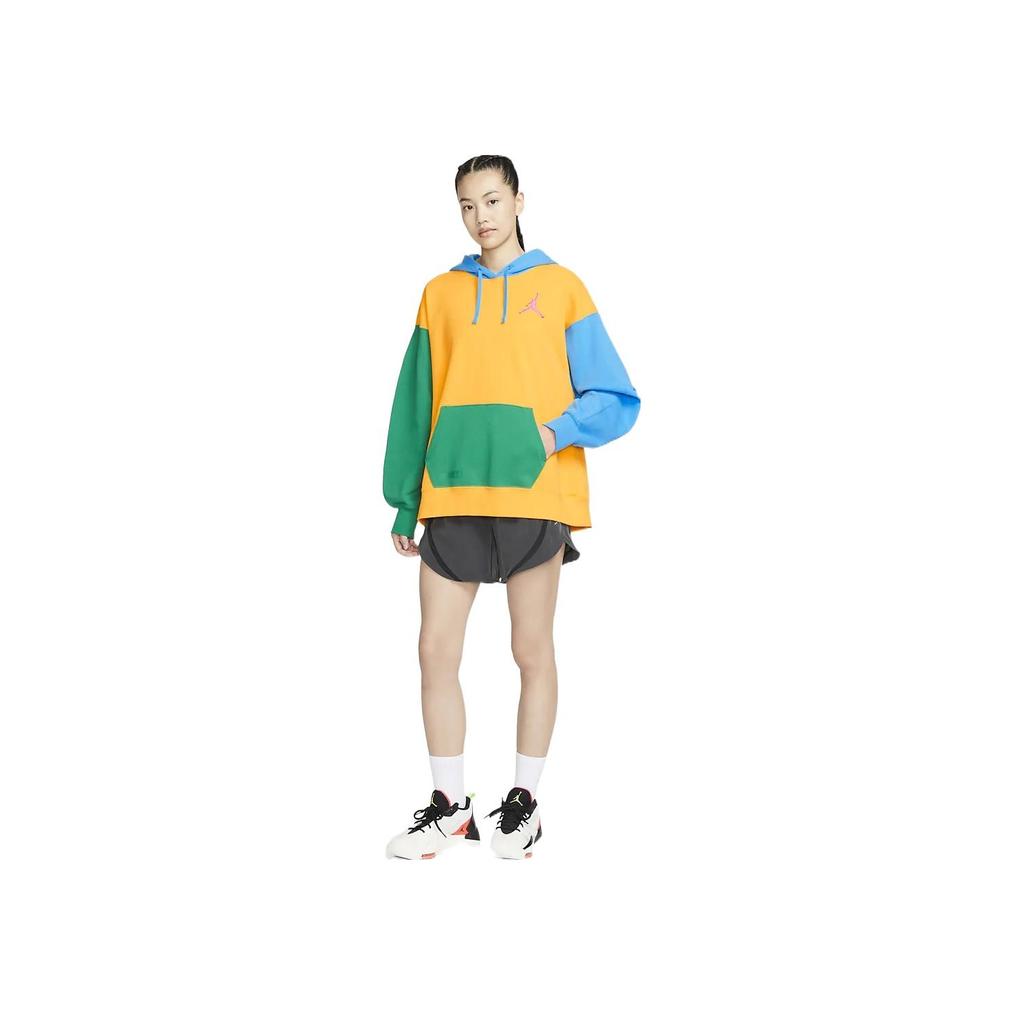 Jordan Flight Color Block Hooded Pullover Long Sleeve Fleece Sweatshirt Women Sweatshirt Gold FB7657-739