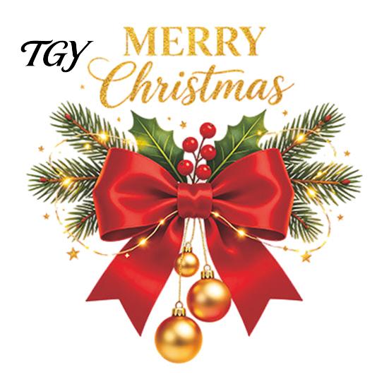 Self Adhesive Festive Wall Decor Christmas Red Bow Window Sticker, Gold Letter Merry Glass Decal, Party Atmosphere Supplies Waterproof Windows Clings